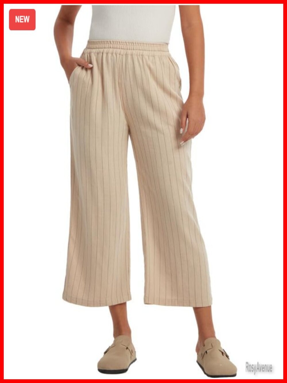 Wide Leg Cropped Harem Trousers Linen Rayon Blend High Waist Pull On
